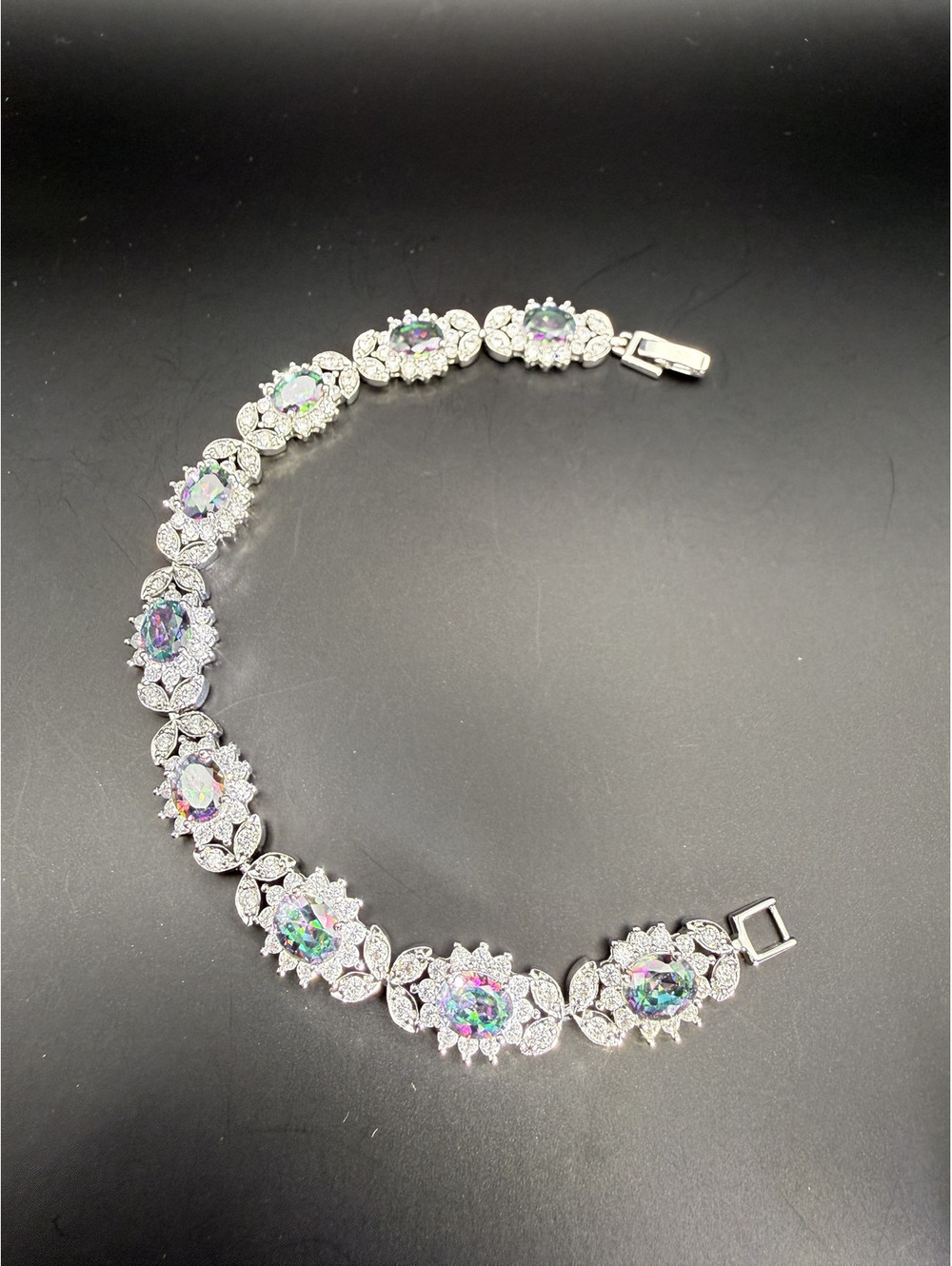 candy+clover elite mystic topaz crystal statement 14k white gold plated bracelet